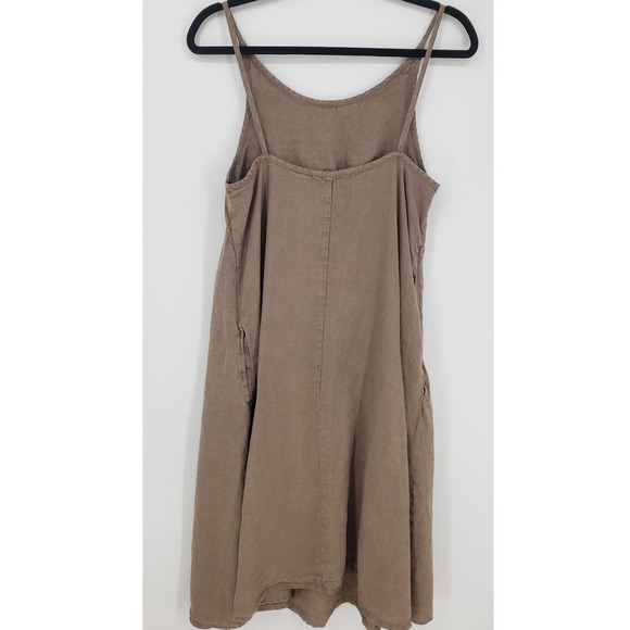 LINENFOX Linen Midi Dress XS Sleeveless Sundress A Line Casual Minimalist Taupe - Picture 2 of 10